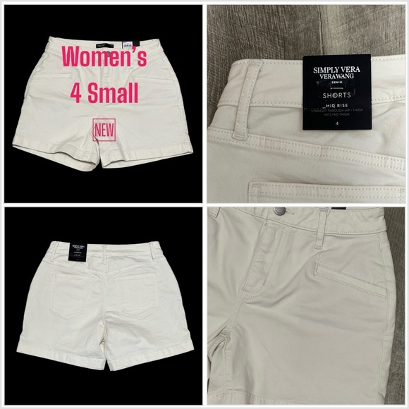 Women's Simply Vera Vera Wang 4 Small Shorts White Jeans Stretch Denim NWT - Picture 1 of 9